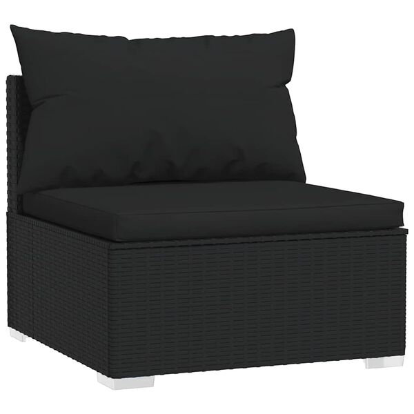 vidaXL Garden Middle Sofa Black PE rattan, powder-coated steel, plastic