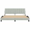 vidaXL Bed Frame with LED without Mattress "Hanko" Light Gray 72"x83.9"Velvet