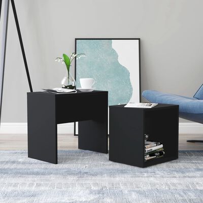 vidaXL Coffee Table Set Black 18.9"x11.8"x17.7" Engineered Wood