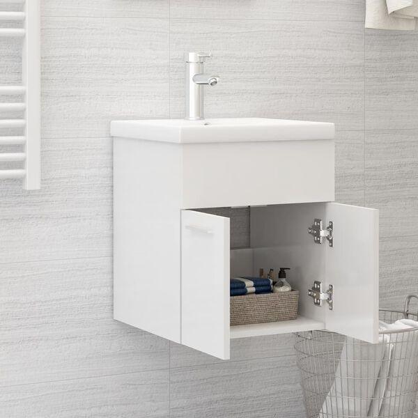 vidaXL Sink Cabinet With Basin High gloss white Engineered wood and ceramic