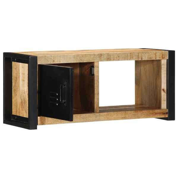 vidaXL TV Cabinet Black and Brown Solid Rough Mango Wood and Iron