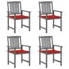 vidaXL Patio Chair Set of 4 Gray Solid Acacia wood Standard