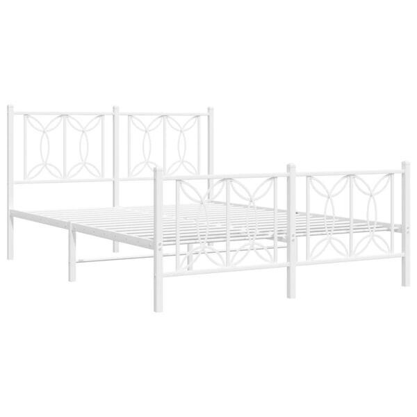 vidaXL Bed Frame White Steel 55.1 x 78.7 in Bed Frame Rectangular