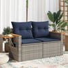 vidaXL Patio Sofa with Cushions 2-Seater Gray Poly Rattan