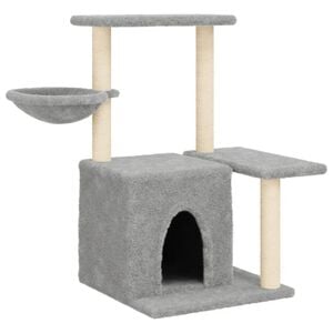 vidaXL Cat Tree Light grey Engineered wood, plush, sisal 32.7 in Modern
