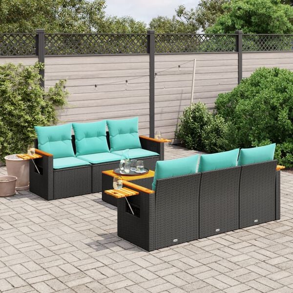 vidaXL 7 Piece Patio Sofa Set with Cushions Black Poly Rattan (US only)