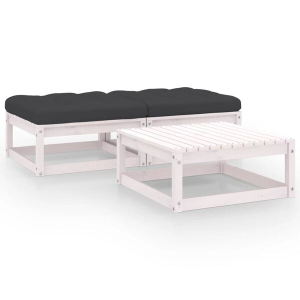 vidaXL Garden Lounge Set White Solid pine wood, fabric (100% polyester)