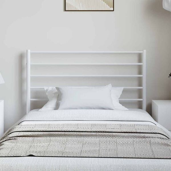 vidaXL Headboard White Powder-Coated Steel Single Bed Headboard Durable