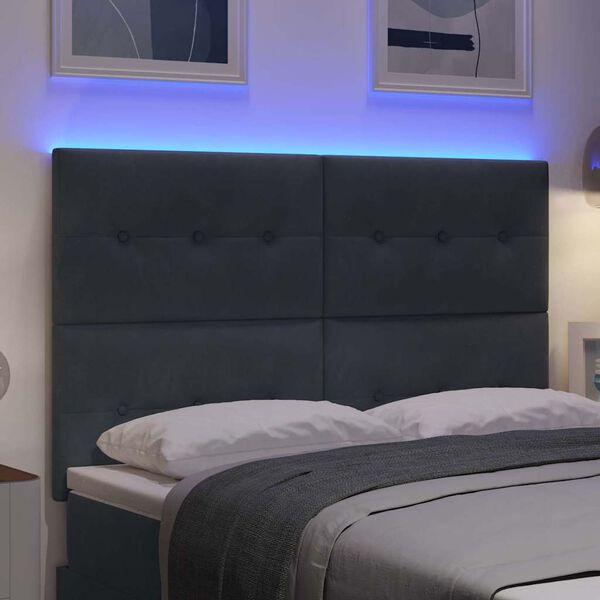 vidaXL Headboard with LED Strip Lights Adjustable Gray 28.3" Velvet