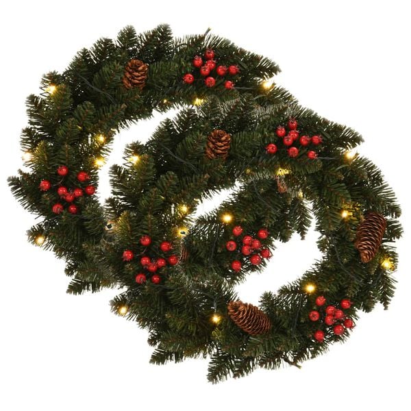 vidaXL Christmas Wreath Set of 2 Green PVC 17.7 in diameter Ornaments