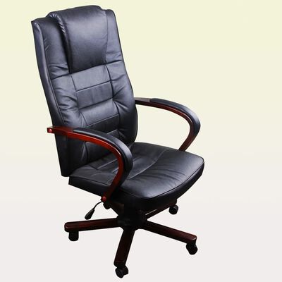 Black Office Chair Artificial Leather Height Adjustable