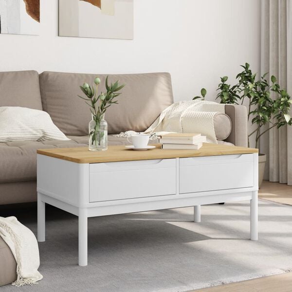 vidaXL Coffee Table White Solid Pine Wood 39.0 x 21.9 x 17.7 in