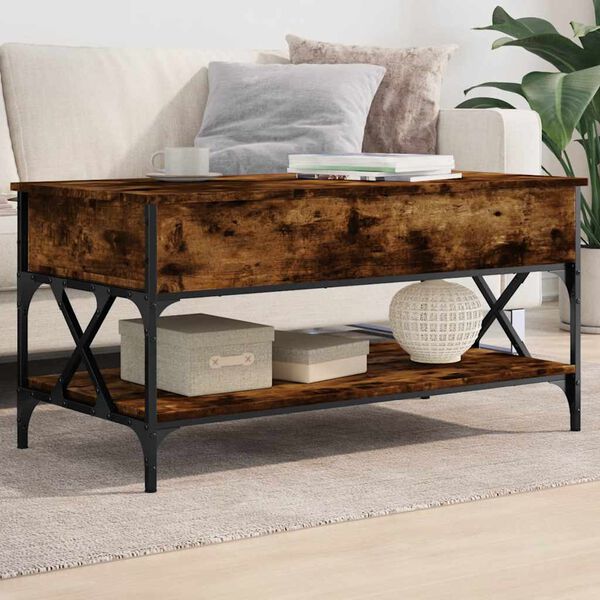 vidaXL Coffee Table Smoked Oak Engineered Wood and Metal