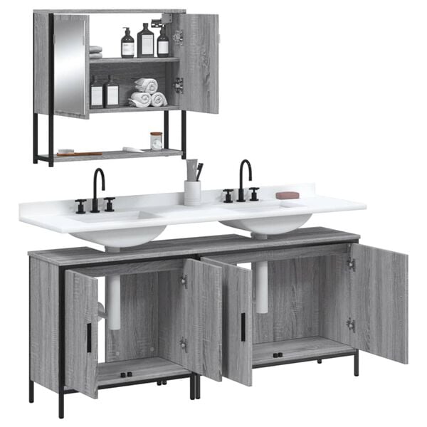 vidaXL Bathroom Furniture Set Grey sonoma Engineered wood Medium