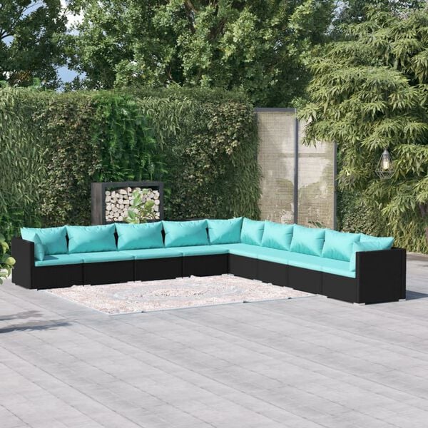 vidaXL Garden Lounge Set Black, Water blue