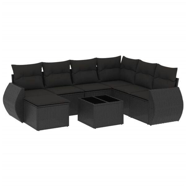 vidaXL Garden Sofa Set Black PE rattan, powder-coated steel, tempered glass