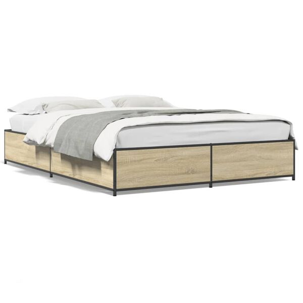 vidaXL Bed Frame Sonoma oak Engineered wood and metal 55.1 x 78.7 in