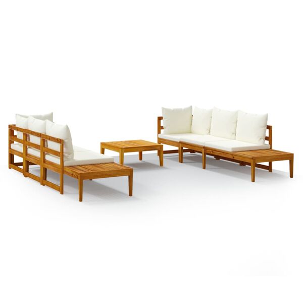 vidaXL Garden Lounge Set Cream White, Brown Solid Acacia Wood Large