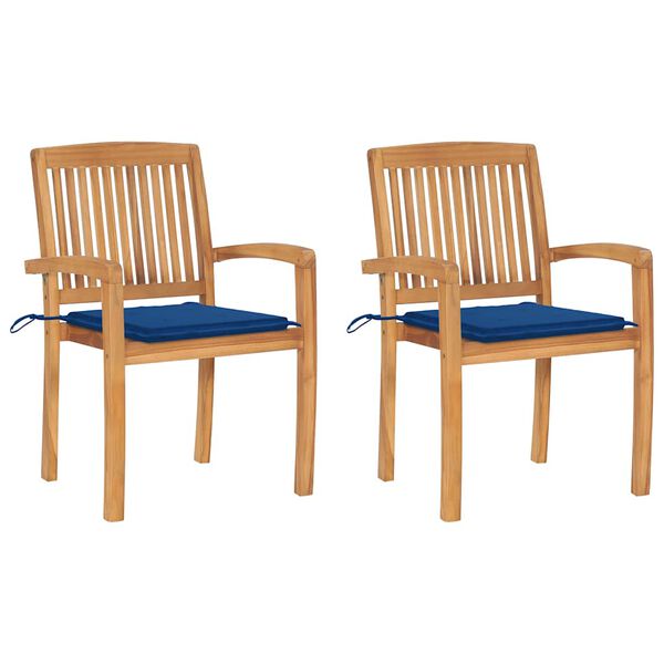 vidaXL Patio Chairs 2 pcs with Royal Blue Cushions Solid Teak Wood