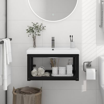 vidaXL Wall-mounted Bathroom Washbasin Frame Black 23.2" x 15" x 12.2" Iron