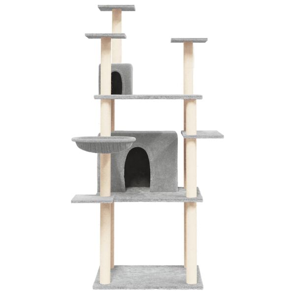 vidaXL Cat Tree Light Grey Engineered wood, plush, sisal Large Durable
