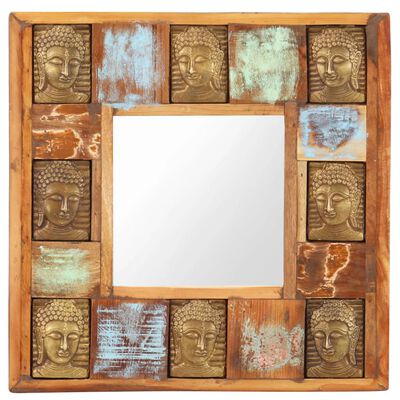 vidaXL Mirror with Buddha Cladding 19.7"x19.7" Solid Reclaimed Wood