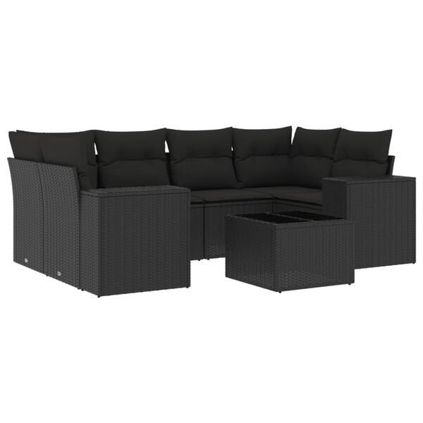 vidaXL Garden Sofa Set Black PE rattan, powder-coated steel, tempered glass