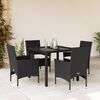 vidaXL 5 Piece Patio Dining Set with Cushions Black Poly Rattan and Glass