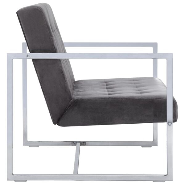 vidaXL Armchair Dark Grey Polyester velvet, wood, chrome 2-seater
