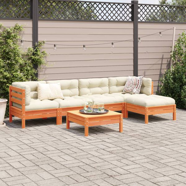 vidaXL Garden Sofa Set Wax Brown Solid Pine Wood, Oxford Fabric Large