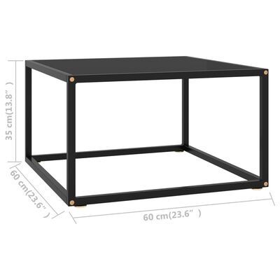 vidaXL Coffee Table Black with Black Glass 23.6"x23.6"x13.8"