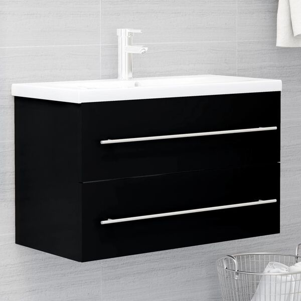 vidaXL Sink Cabinet With Basin Black and White Engineered wood and ceramic