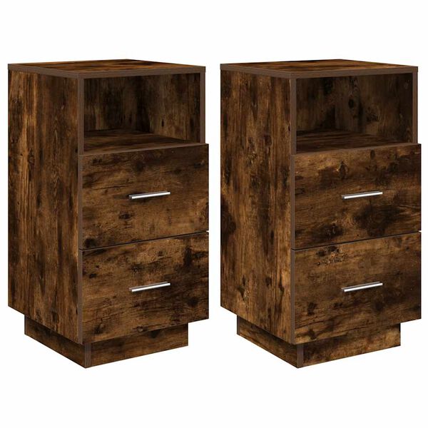 vidaXL Bedside Cabinet Set of 2 Smoked oak Engineered wood