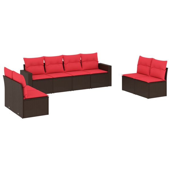 vidaXL 8 Piece Patio Sofa Set with Cushions Brown Poly Rattan