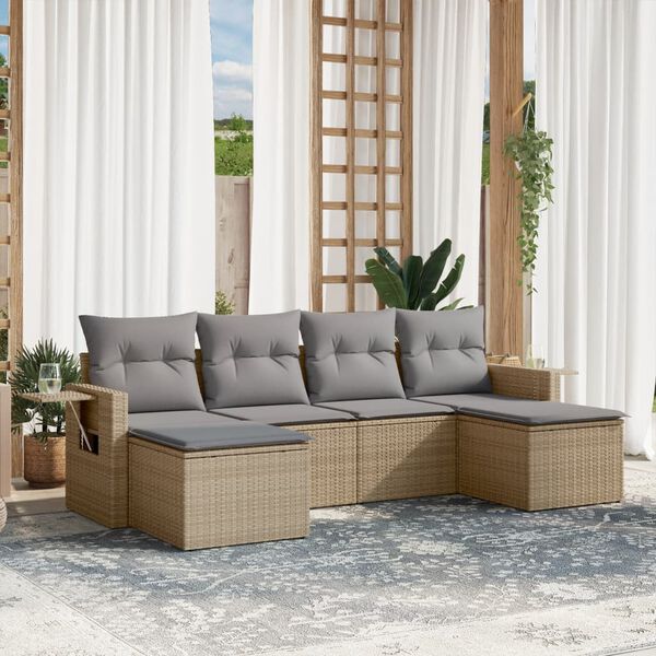 vidaXL Garden Sofa Set Beige PE rattan, Powder-coated steel, 100% polyester