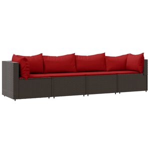 vidaXL Patio Lounge Set Brown with cinnamon red cushions