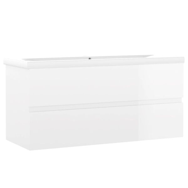 vidaXL Sink Cabinet With Basin High Gloss White Engineered Wood