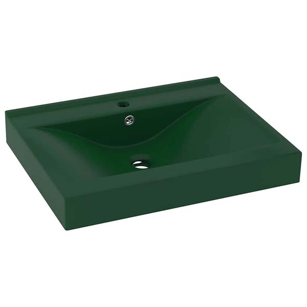 vidaXL Luxury Basin with Faucet Hole Matt Dark Green 23.6x18.1" Ceramic