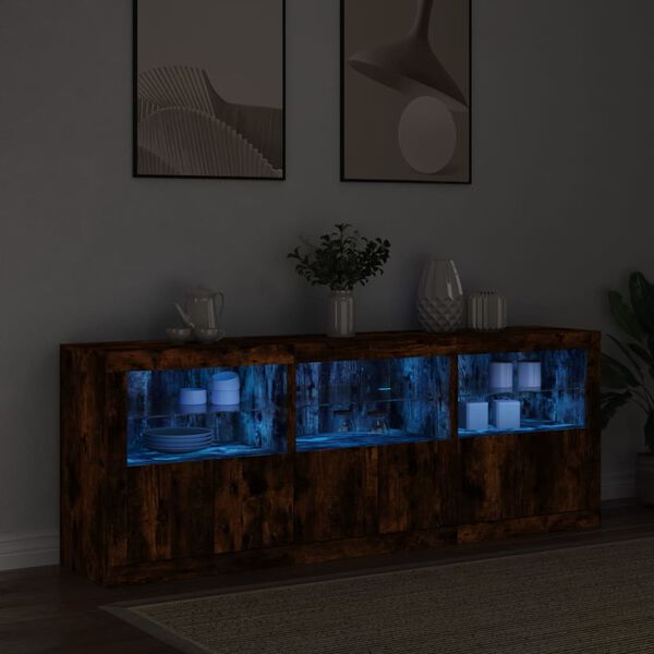 vidaXL Sideboard with LED Lights Smoked Oak 71.5"x14.6"x26.4"