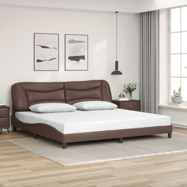 vidaXL Bed Frame Brown Faux leather, Metal, Solid pine wood, Plywood