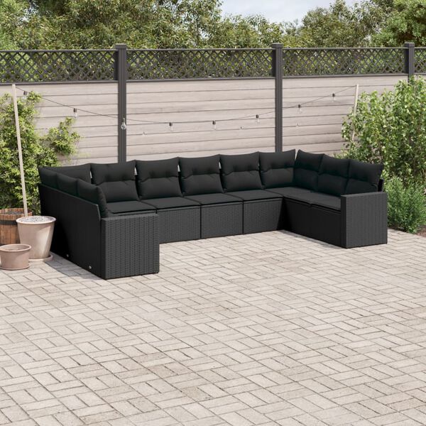 vidaXL Garden Sofa Set Black PE rattan, powder-coated steel, polyester