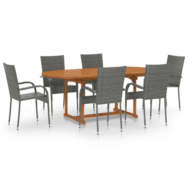 vidaXL Dining Set Grey Solid acacia wood, PE rattan, Powder-coated steel