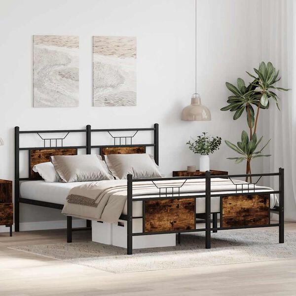 vidaXL Bed Frame Smoked oak Engineered wood and steel Double Bed Frame