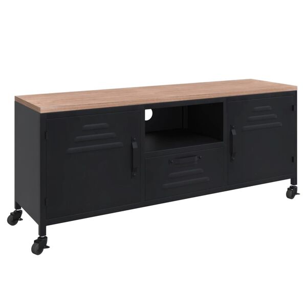 vidaXL TV Cabinet Black Iron and Solid Fir Wood 43.3 x 11.8 x 16.9 in
