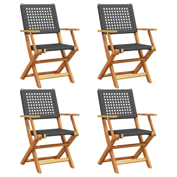 vidaXL Garden Chair Set of 4 Black Solid acacia wood, PE rattan Medium