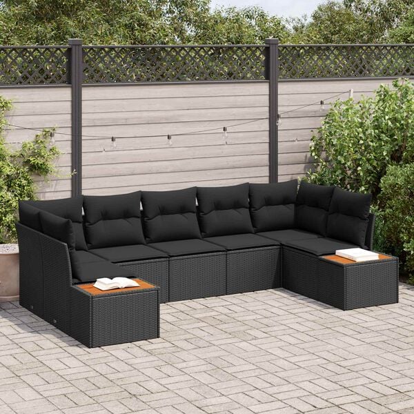 vidaXL Garden Sofa Set with Cushion 7 pcs Black Poly Rattan