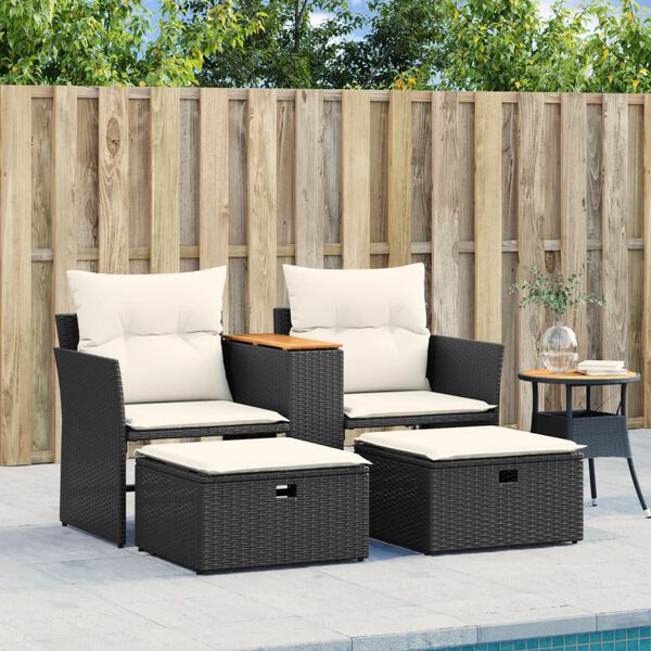 vidaXL Garden Sofa Black PE Rattan Standard Adjustable Feet
