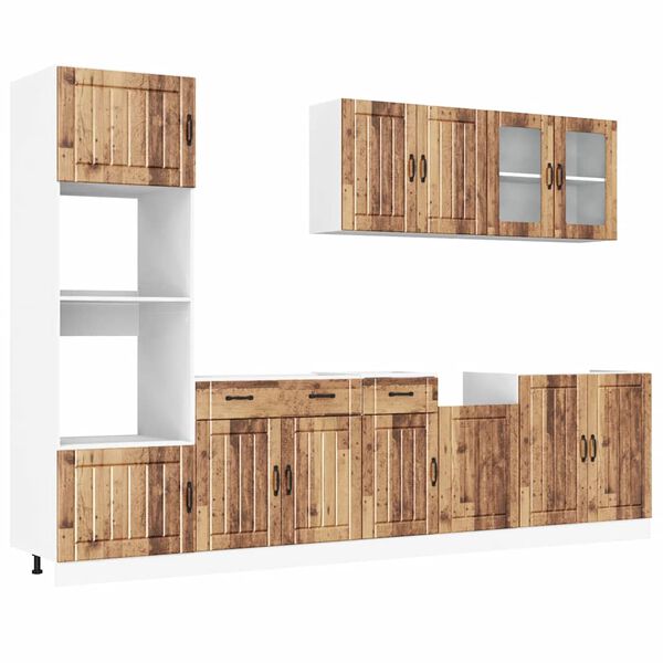 vidaXL Kitchen Cabinet Set Old wood Engineered wood and glass Large