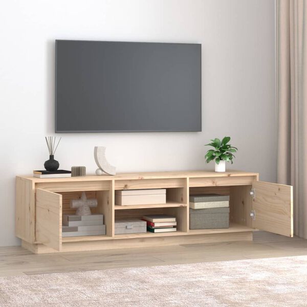 vidaXL TV Cabinet Natural Wood Solid Pine Wood 55.1 x 13.8 x 15.7 in