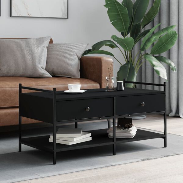 vidaXL Coffee Table Black Engineered wood, metal Medium Adjustable Feet